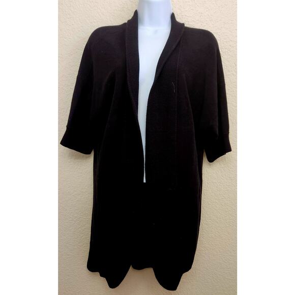 Dressbarn Black Drop Shoulder Open Front Cardigan Sweater XL Rounded Hem Soft - Picture 1 of 7